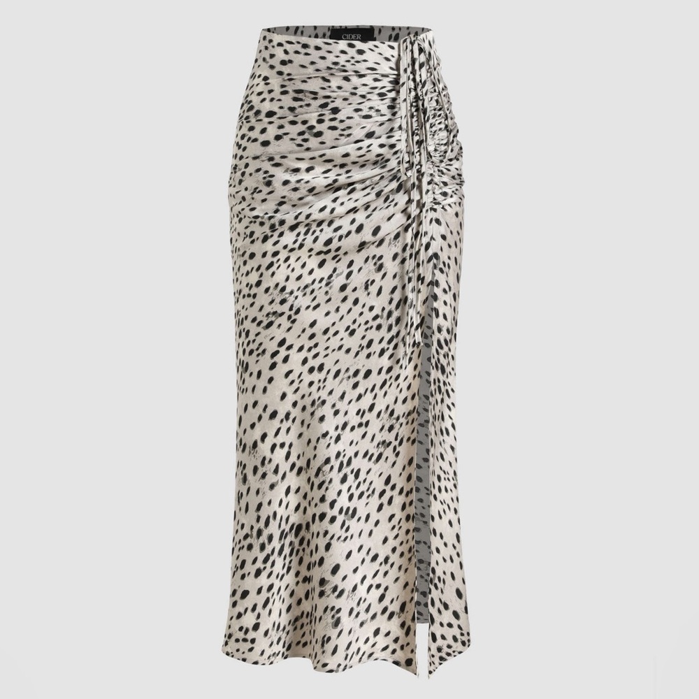 Leopard Drawstring Split Maxi Skirt